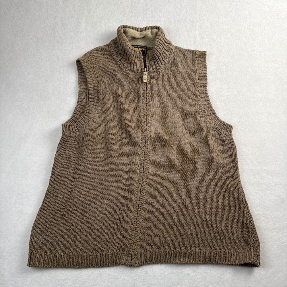 Woolrich Womens Tumbleweed Brown Ramie Cotton Zip Up Knit Sweater Vest Size M